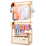 Yorbay Kinder Kleiderständer aus Bambus mit 2 Aufbewahrungsboxen - F209 - 1 - yorbiy.com
