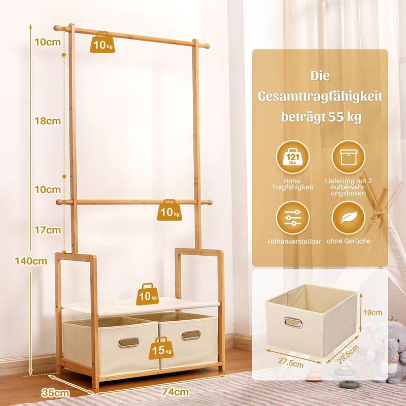 Yorbay Kinder Kleiderständer aus Bambus mit 2 Aufbewahrungsboxen - F209 - 4 - yorbiy.com