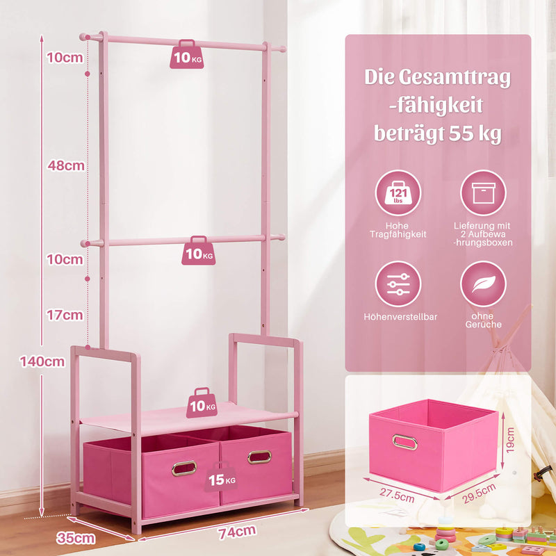 Yorbay Kinder Kleiderständer aus Bambus mit 2 Aufbewahrungsboxen - YB026 - Z048 - 4 - yorbiy.com