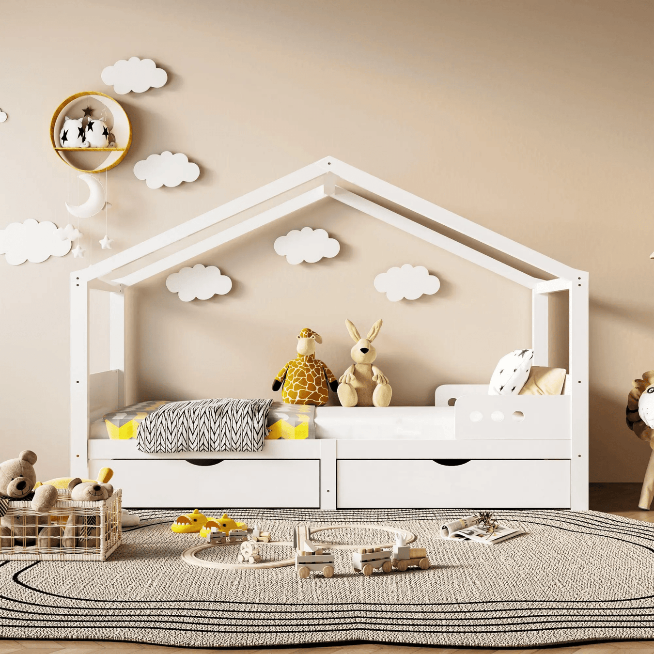 Kinderbett mit Doppelschublade, 90x200 cm - YB - W1880S00037 - 2 - yorbiy.com