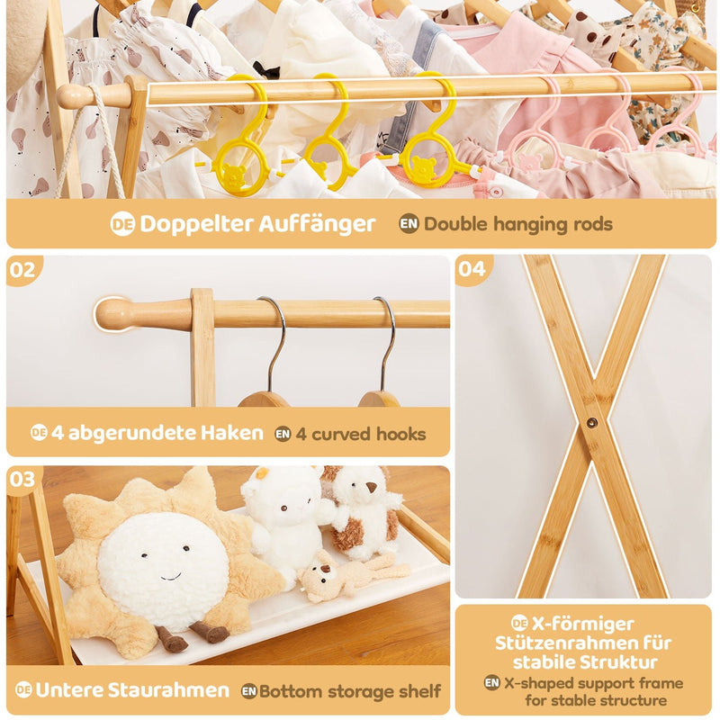 Yorbay klappbarer Kinder - Garderobenständer aus Bambus mit Ablage - YB032 - Z064 - 5 - yorbiy.com