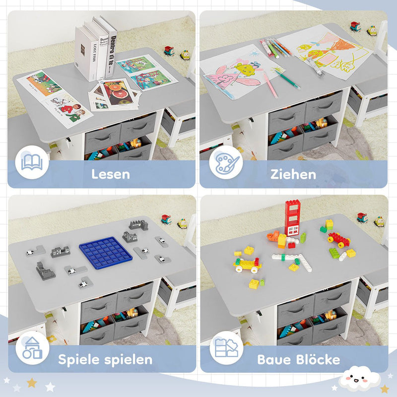 Yorbay Kindersitzgruppe, Kindertisch mit 2 Stühlen und Schubladen - YB013 - D017 - 30 - yorbiy.com