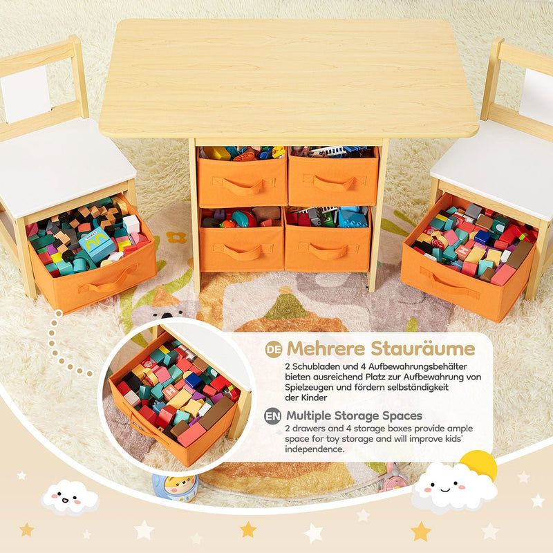 Yorbay Kindersitzgruppe, Kindertisch mit 2 Stühlen und Schubladen - YB013 - D017 - 18 - yorbiy.com