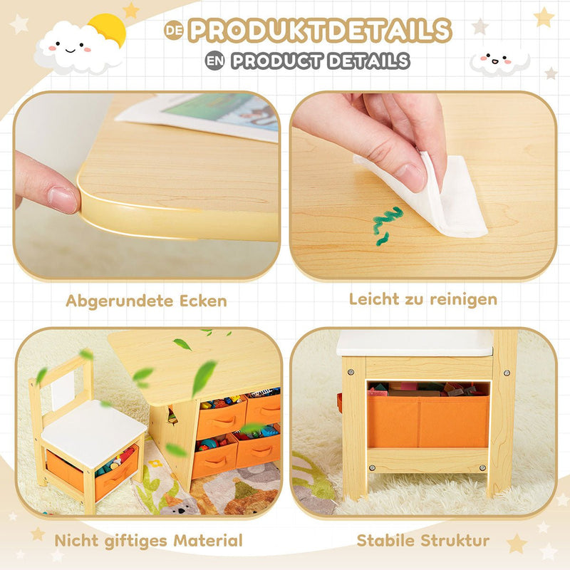 Yorbay Kindersitzgruppe, Kindertisch mit 2 Stühlen und Schubladen - YB013 - D017 - 15 - yorbiy.com