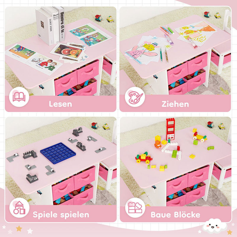 Yorbay Kindersitzgruppe, Kindertisch mit 2 Stühlen und Schubladen - YB013 - D017 - 23 - yorbiy.com
