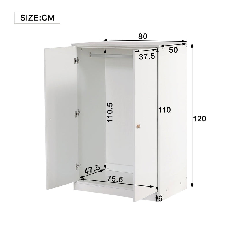 Kleiderschrank mit Stange für Kinderzimmer, 80 x 50 x 120 cm - YB - 32472324WAA - 3 - yorbiy.com