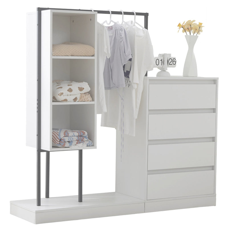 Schubladenschrank mit Kleiderstange, Kleiderschrank - Set in Weiß - YB - N657P19614950A - 1 - yorbiy.com