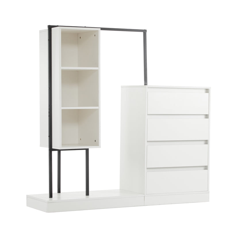 Schubladenschrank mit Kleiderstange, Kleiderschrank - Set in Weiß - YB - N657P19614950A - 10 - yorbiy.com