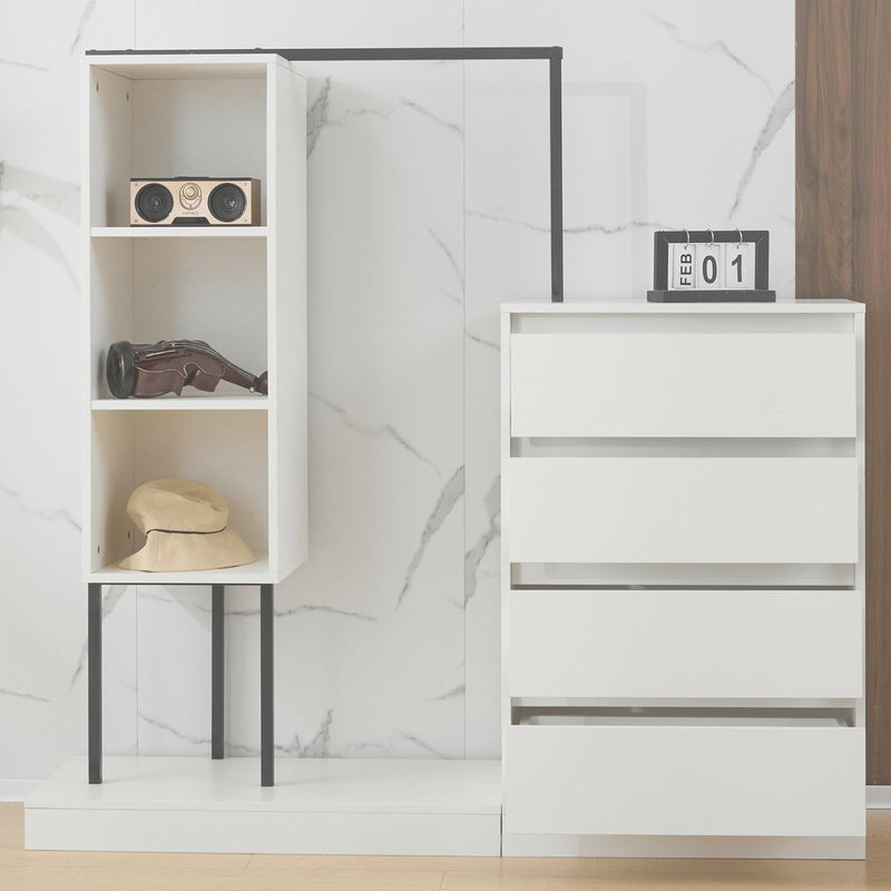 Schubladenschrank mit Kleiderstange, Kleiderschrank - Set in Weiß - YB - N657P19614950A - 2 - yorbiy.com