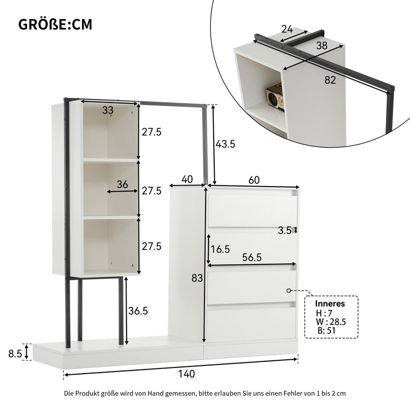 Schubladenschrank mit Kleiderstange, Kleiderschrank - Set in Weiß - YB - N657P19614950A - 3 - yorbiy.com