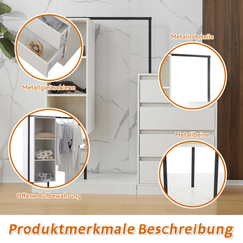 Schubladenschrank mit Kleiderstange, Kleiderschrank - Set in Weiß - YB - N657P19614950A - 4 - yorbiy.com