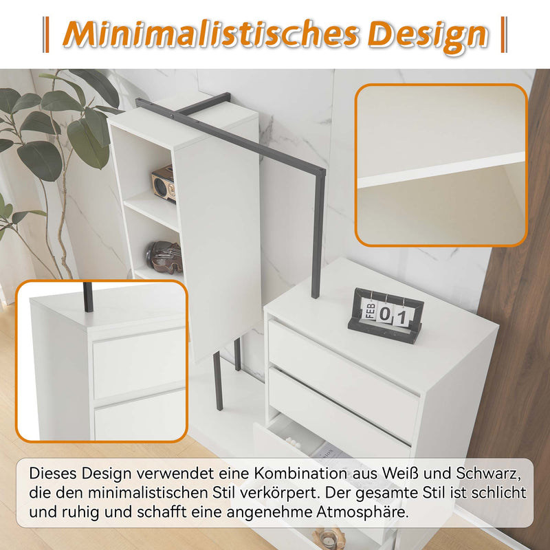 Schubladenschrank mit Kleiderstange, Kleiderschrank - Set in Weiß - YB - N657P19614950A - 5 - yorbiy.com