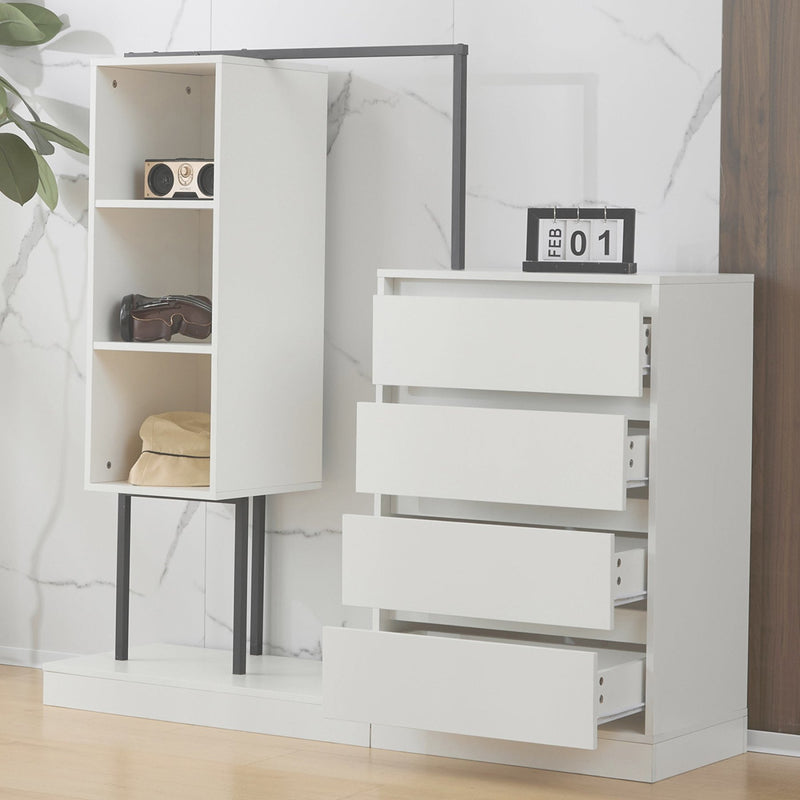 Schubladenschrank mit Kleiderstange, Kleiderschrank - Set in Weiß - YB - N657P19614950A - 7 - yorbiy.com