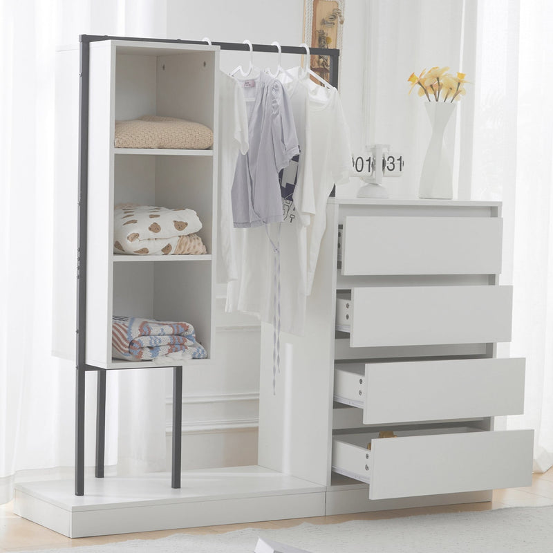 Schubladenschrank mit Kleiderstange, Kleiderschrank - Set in Weiß - YB - N657P19614950A - 9 - yorbiy.com