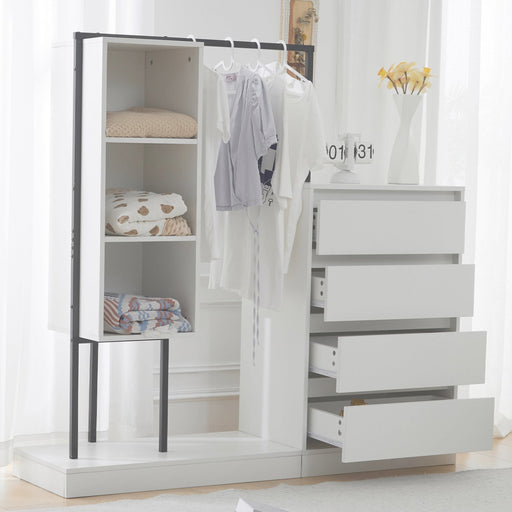 Schubladenschrank mit Kleiderstange, Kleiderschrank - Set in Weiß - YB - N657P19614950A - 9 - yorbiy.com