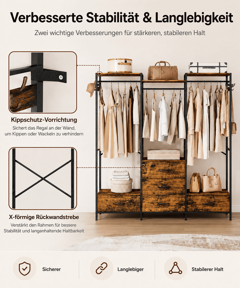 Yorbay 3-fach Garderobenständer mit Schubladen & Haken - YS034-T116 - 4 - yorbiy.com