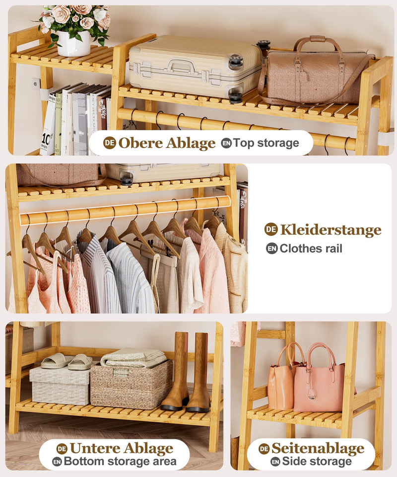 Yorbay Kleiderständer mit Regalen & Kleiderstange aus Bambus - YB103 - Z110 - 5 - yorbiy.com