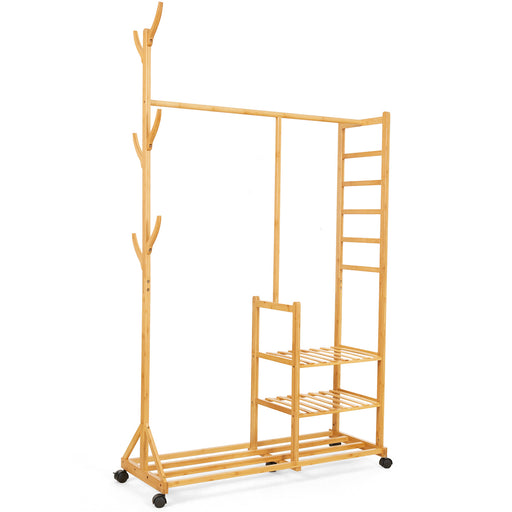 Yorbay Garderobenständer aus Bambus auf Rollen - F60 - 1 - yorbiy.com