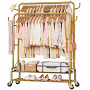 Yorbay Kleiderständer mit Rollen, Doppelstange, 2 Ablagen & 4 Haken - YB106-T120 - 16 - yorbiy.com