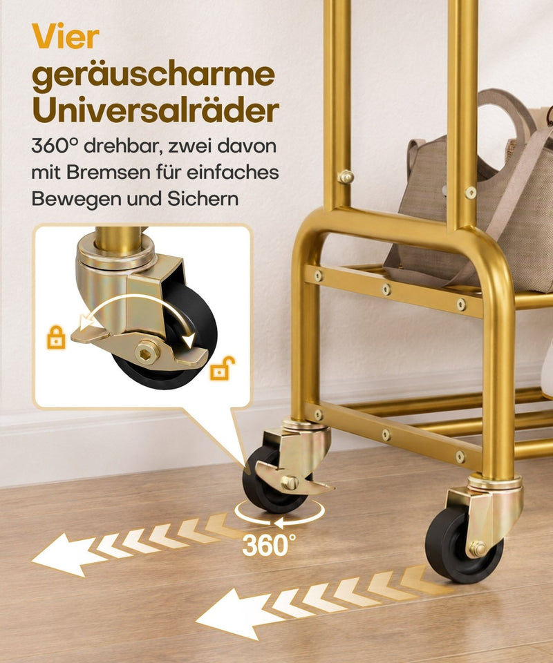 Yorbay Kleiderständer mit Rollen, Doppelstange, 2 Ablagen & 4 Haken - YB106-T076 - 23 - yorbiy.com