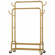 Yorbay Kleiderständer mit Rollen, Doppelstange, 2 Ablagen & 4 Haken - YB106-T075 - 13 - yorbiy.com
