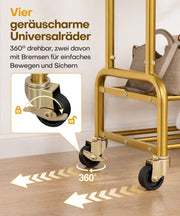 Yorbay Kleiderständer mit Rollen, Doppelstange, 2 Ablagen & 4 Haken - YB106-T076 - 34 - yorbiy.com