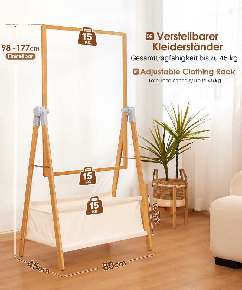 Yorbay Kleiderständer aus Bambus mit Aufbewahrungskorb - YB057 - Z104 - 3 - yorbiy.com