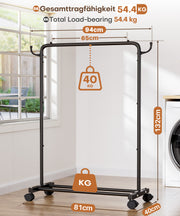 Yorbay Kleiderständer aus Metall mit Rollen, Haken und Ablage, 81/94 x 40 x 132 cm - YB087 - T070 - 5 - yorbiy.com