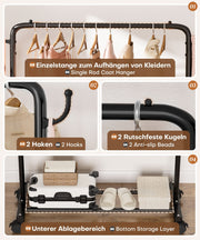 Yorbay Kleiderständer aus Metall mit Rollen, Haken und Ablage, 81/94 x 40 x 132 cm - YB087 - T070 - 6 - yorbiy.com