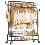 Yorbay Kleiderständer mit Rollen, Doppelstange, 2 Ablagen & 4 Haken - YB106-T076 - 19 - yorbiy.com
