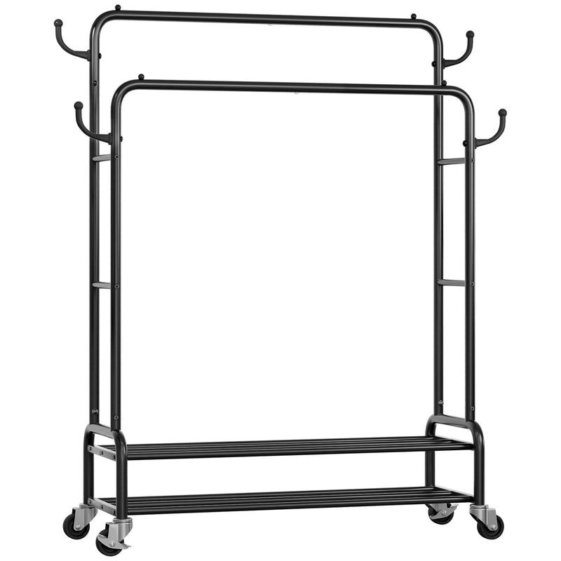 Yorbay Kleiderständer mit Rollen, Doppelstange, 2 Ablagen & 4 Haken - YB106-T075 - 11 - yorbiy.com