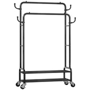 Yorbay Kleiderständer mit Rollen, Doppelstange, 2 Ablagen & 4 Haken - YB106-T075 - 1 - yorbiy.com