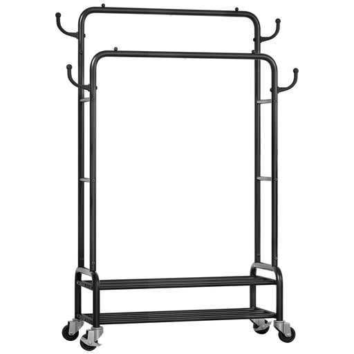 Yorbay Kleiderständer mit Rollen, Doppelstange, 2 Ablagen & 4 Haken - YB106-T075 - 1 - yorbiy.com