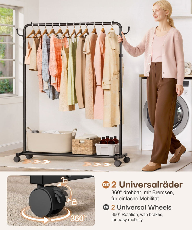 Yorbay höhenverstellbarer Kleiderständer aus Metall mit Rollen, Haken und Ablage - YB087-T096 - 7 - yorbiy.com