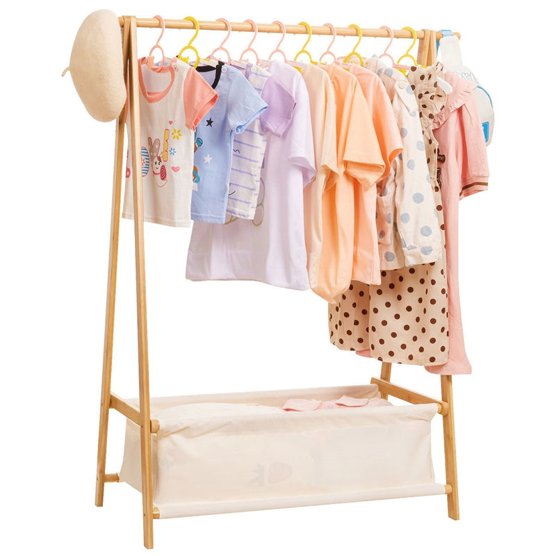Yorbay klappbare Kinder Kleiderständer aus Bambus mit Aufbewahrungsbox - YB009-Z018 - 1 - yorbiy.com