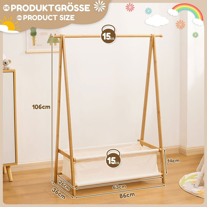Yorbay klappbare Kinder Kleiderständer aus Bambus mit Aufbewahrungsbox - YB009-Z018 - 4 - yorbiy.com