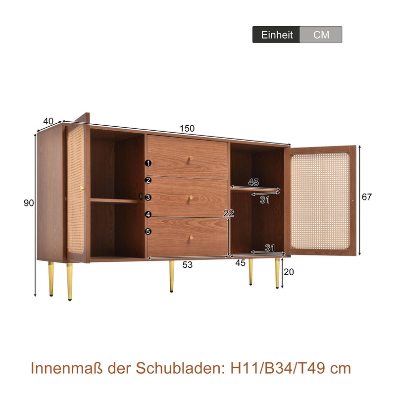 Kommode mit 2 Türen und 3 Schubladen, 90 × 150 × 40 cm - YB - 092122AAA - 3 - yorbiy.com