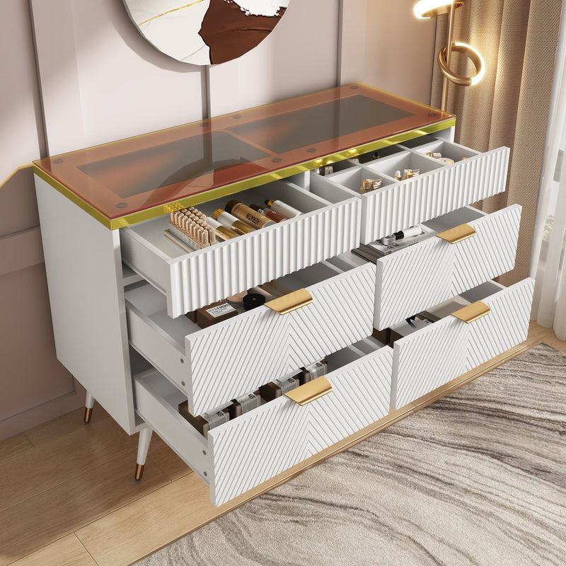 Kommode aus Bernstein Glas mit 6 Schubladen und Facheinteilung - YB - AB20302627W - 2 - yorbiy.com