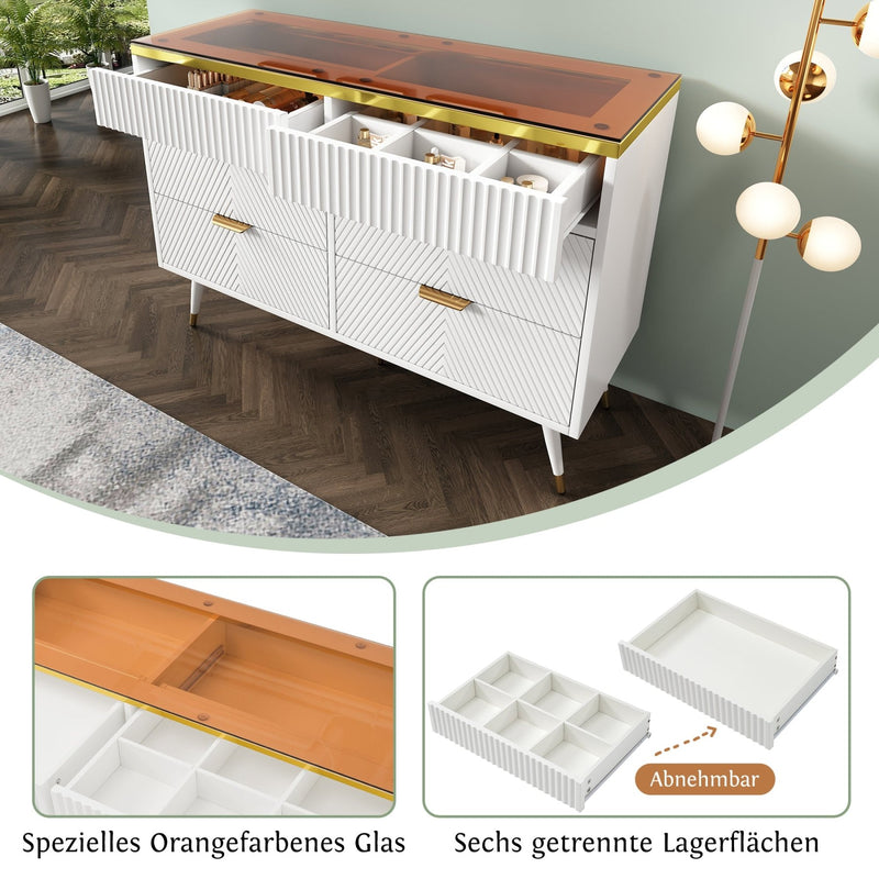 Kommode aus Bernstein Glas mit 6 Schubladen und Facheinteilung - YB - AB20302627W - 5 - yorbiy.com
