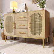 Rattan - Kommode mit 3 Schubladen und 2 Rattan - Türen - YB - AB20561516A - 10 - yorbiy.com