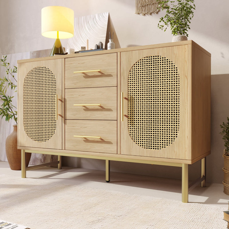 Rattan - Kommode mit 3 Schubladen und 2 Rattan - Türen - YB - AB20561516A - 10 - yorbiy.com