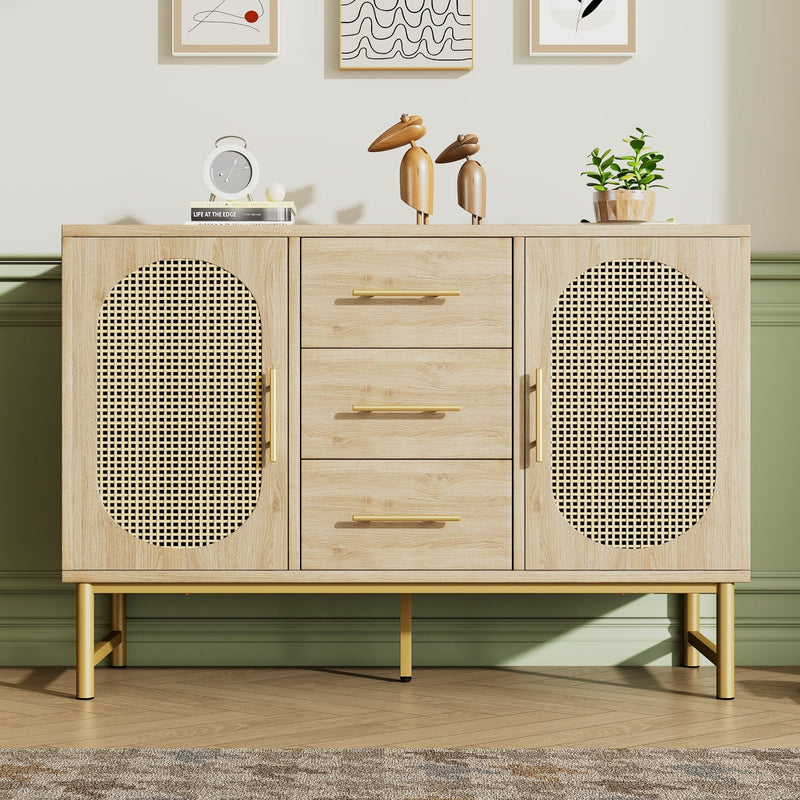 Rattan - Kommode mit 3 Schubladen und 2 Rattan - Türen - YB - AB20561516A - 2 - yorbiy.com
