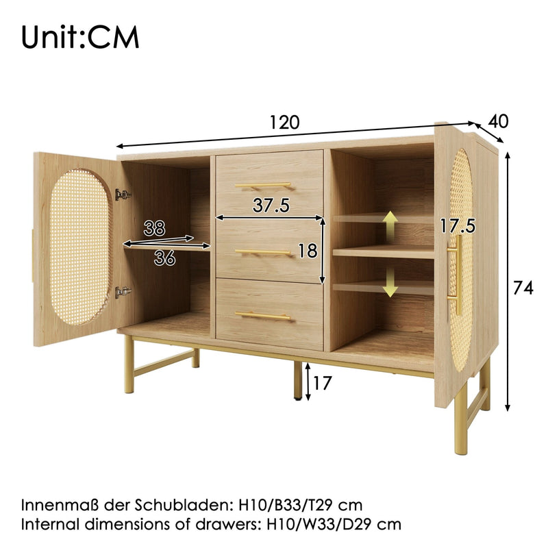 Rattan - Kommode mit 3 Schubladen und 2 Rattan - Türen - YB - AB20561516A - 3 - yorbiy.com