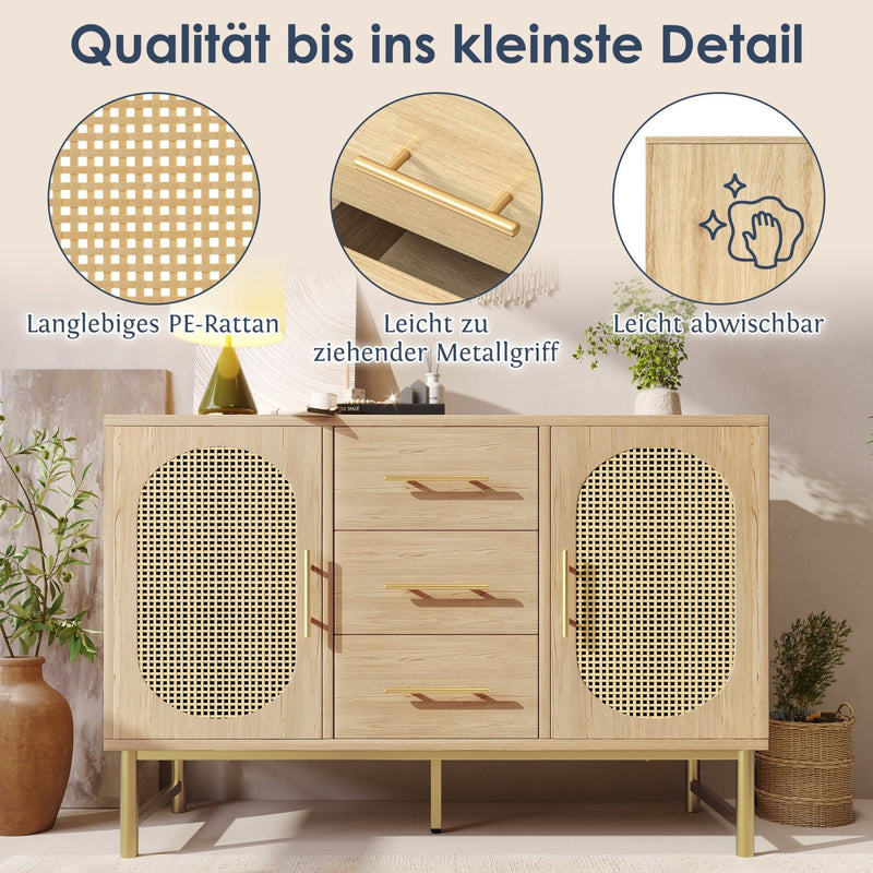 Rattan - Kommode mit 3 Schubladen und 2 Rattan - Türen - YB - AB20561516A - 4 - yorbiy.com