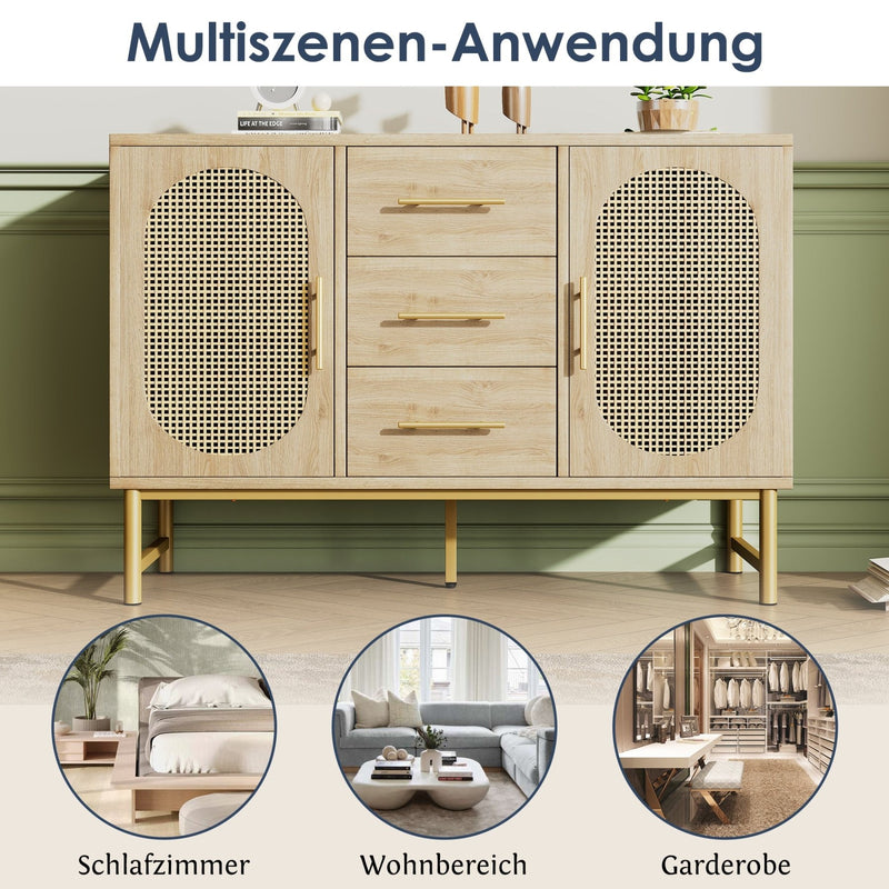 Rattan - Kommode mit 3 Schubladen und 2 Rattan - Türen - YB - AB20561516A - 8 - yorbiy.com