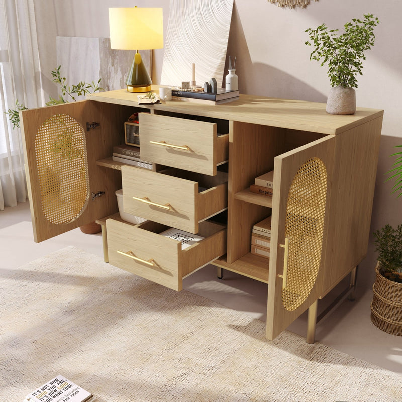 Rattan - Kommode mit 3 Schubladen und 2 Rattan - Türen - YB - AB20561516A - 9 - yorbiy.com