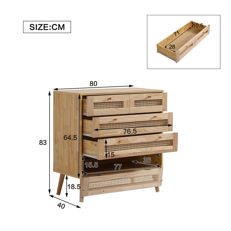 Kommode mit 3 Schubladen und Rattan - Schubladenplatte, 80 x 40 x 83 cm - YB - N622P167085 - 3 - yorbiy.com