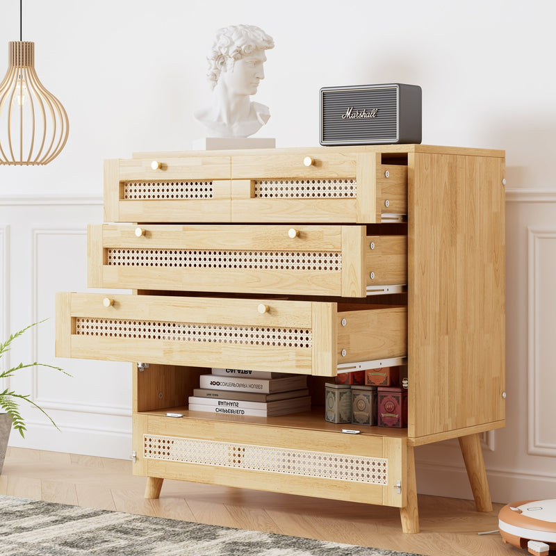 Kommode mit 3 Schubladen und Rattan - Schubladenplatte, 80 x 40 x 83 cm - YB - N622P167085 - 4 - yorbiy.com
