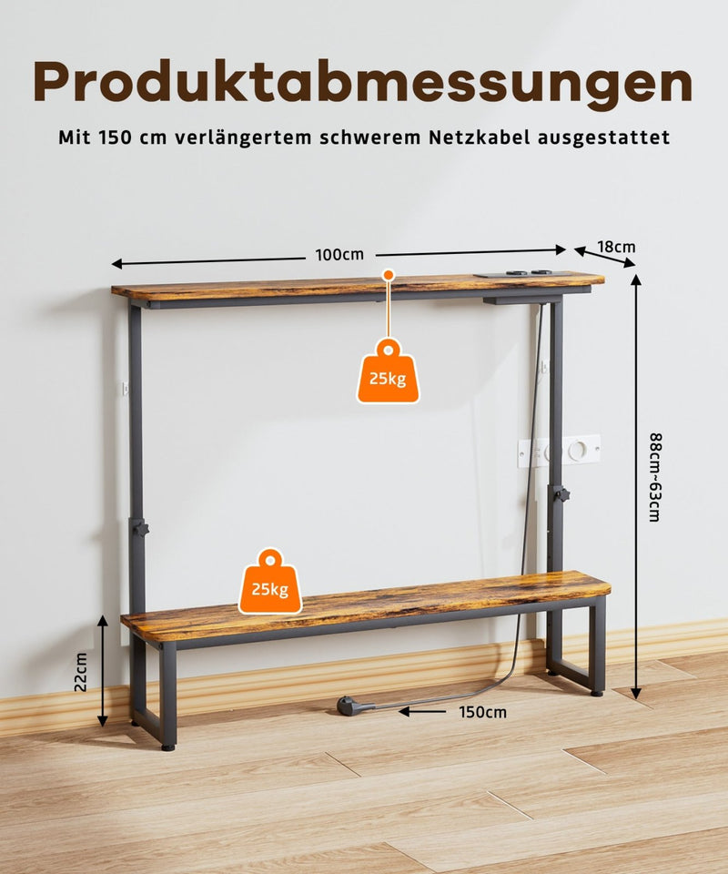 Yorbay höhenverstellbarer Konsolentisch mit Ladestation, 100 × 18 × 63–88 cm - YS027-T109 - 3 - yorbiy.com