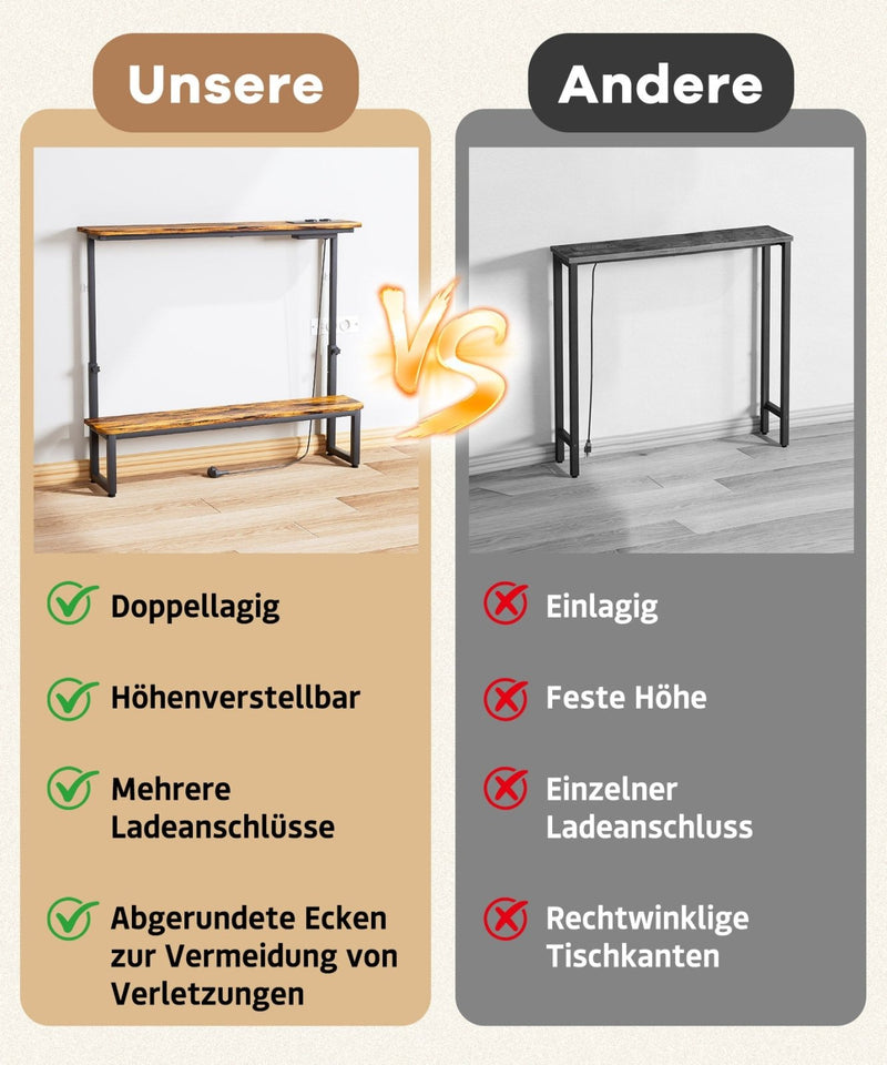 Yorbay höhenverstellbarer Konsolentisch mit Ladestation, 100 × 18 × 63–88 cm - YS027-T109 - 6 - yorbiy.com